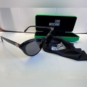 Love Moschino Black Cat Eye Sunglasses with Gold Love Logo Accent